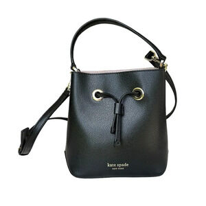 Kate Spade New York Eva Small Bucket Crossbody Bag Black Tan Drawstring